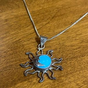 🔆 Aqua Silver Sun & Moon Necklace 🔆